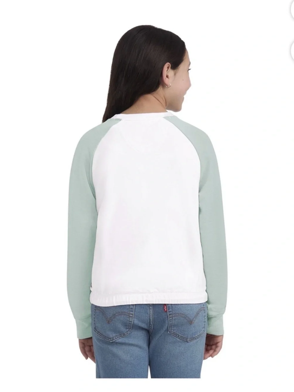 Levi's White Pullover Sweatshirt with Mint Raglan Sleeves